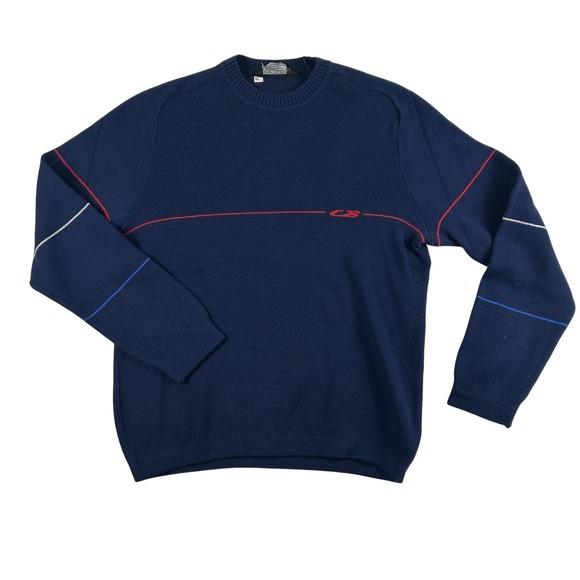 CB Sports Other - Vintage CB Sports Sweater Mens Large Navy Blue Knit Crewneck Stripe 90s Retro